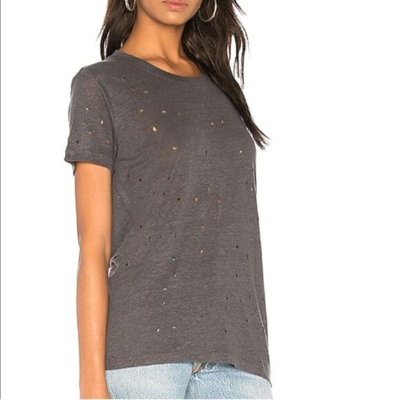 IRO Linen Distressed Crewneck Top Short Sleeve Gray T Shirt Casual Urban Boho XS - Picture 7 of 11